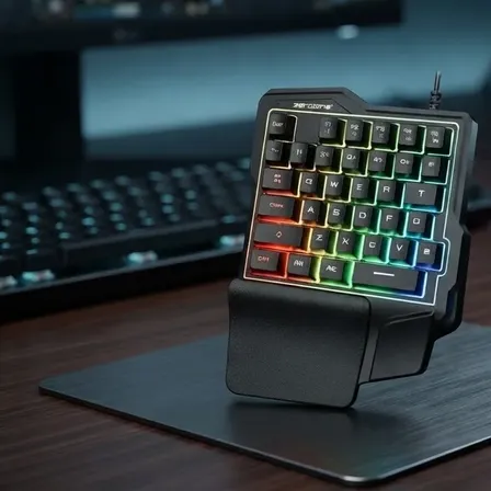 Mini Teclado Gamer Una Mano Rgb Usb  Para Pc Negro Español España