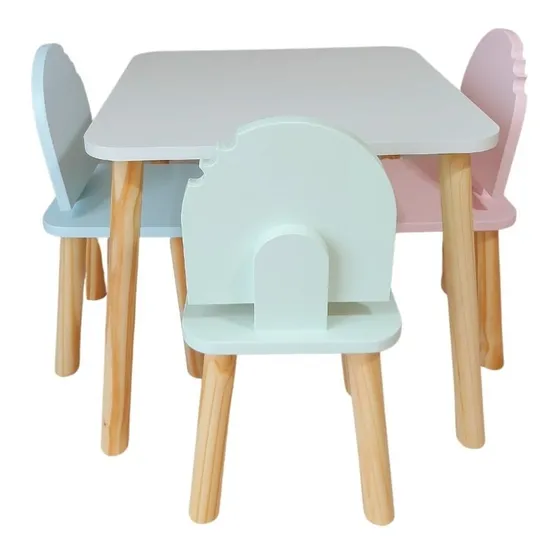 Mesa Quadrada C/3 Cadeira Infantil Picole Cor Mista