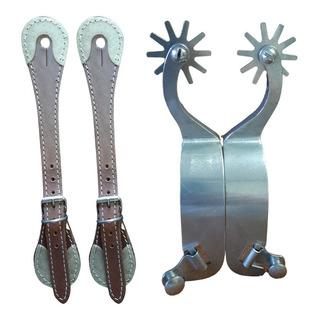 Par De Esporas Inox Rédeas Cão Longa + Correias De Couro Par De Esporas Inox Rédeas Cão Longa + Correias De Couro