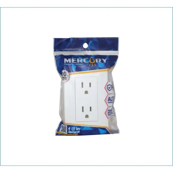 Toma Corriente Doble Premiun Blanco Pack X3 Alta Durabilidad Mercury
