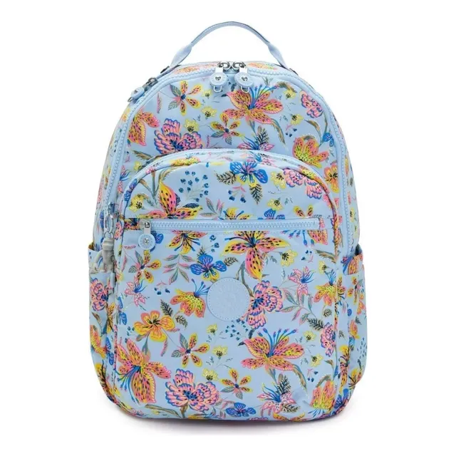 Mochila Urbana Kipling Bagpack Seoul Color Azul Mariposas Diseño Liso 27l