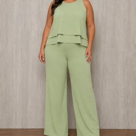 Conjunto Plus Size Calça E Blusa Feminino Alfaiataria Duna