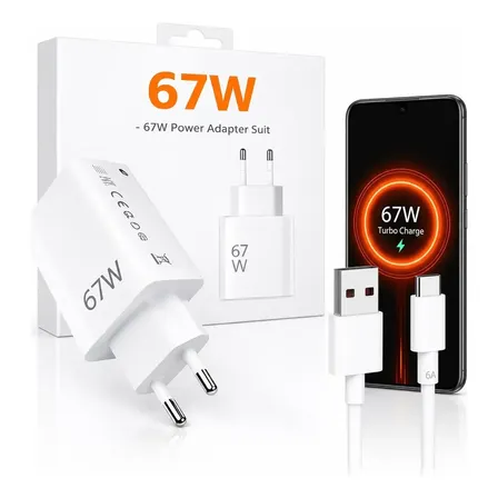 Carregador Turbo 67w Usb-c Compativel Xiaomi Redmi Note Poco Branco