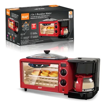 Máquina Para Hacer Desayuno 3 En 1 Horno Sartén Cafetera Raf