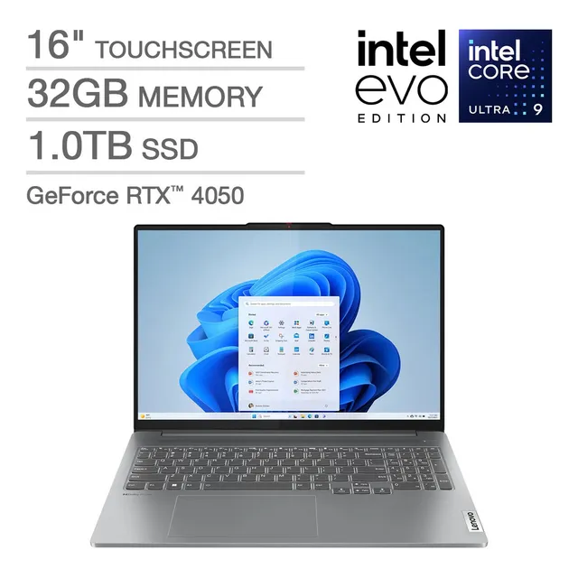 Laptop Lenovo Ideapad Pro 5i 16 con pantalla táctil con plataforma Intel Evo Intel Core Ultra 9 185h 2048 X 1280 120 Hz Oled Windows 11 32 GB de RAM SSD de 1 TB