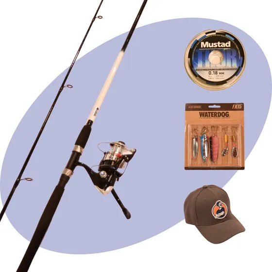 Kit Combo Pesca Caña Reel Cucharas Waterdog Para Spinning