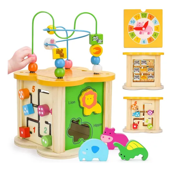 Cubo Laberinto 3d Didáctico Madera Reloj Montessori Juego 