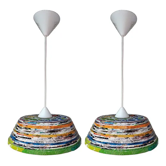 2 Lámparas Colgantes Ecológicas Filigrana Revistas 29x9.5cms