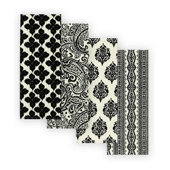 4 Toalla Cocina Algodon 17 X 28  Color Negro
