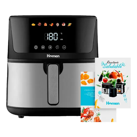 Freidora De Aire 8l 1700w Touch Air Fryer Homen + Recetario Gris