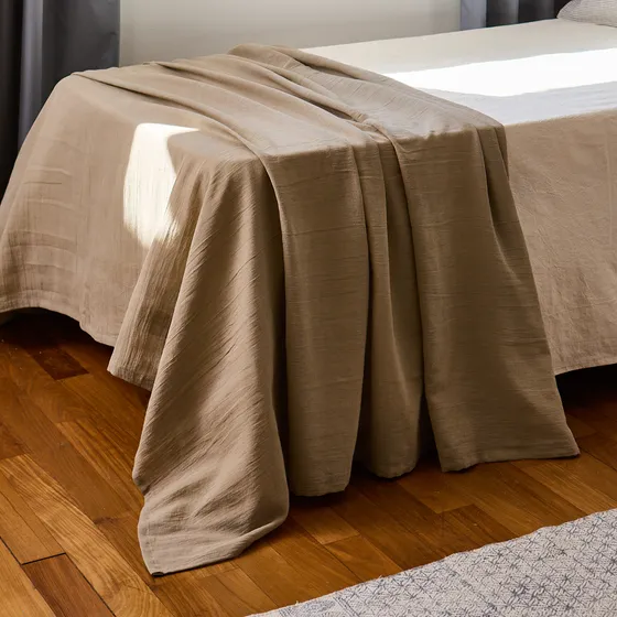 Pie De Cama, Gasa Tusor 220x150cm Liviana 100% Algodón Color Vison Diseño Liso