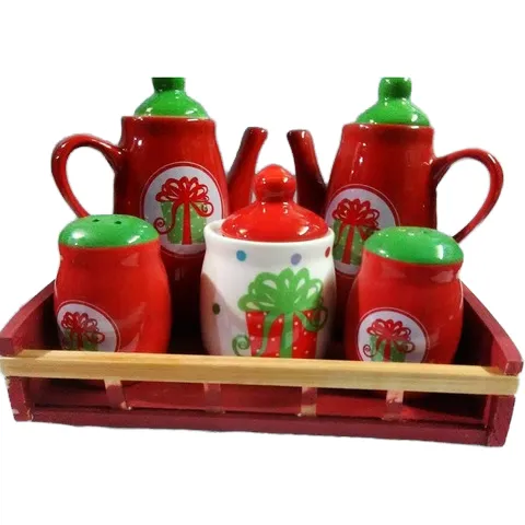 Juego Aceite Vinagre Sal Pimienta Azúcar Navidad Bmg
