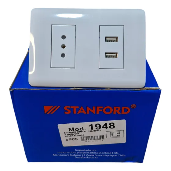 Enchufe Tomacorriente Simple Con 2 Usb 10a Sec Pack 8 Unds Color Blanco