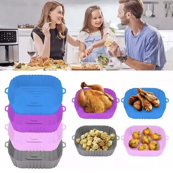 3 Bandeja Silicona Para Freidora De Aire Air Fryer Cuadrado