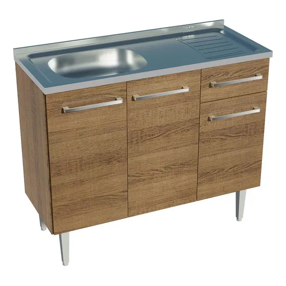 Mueble De Cocina 3 Puertas Y 1 Cajón 105cm Emilly Madesa Color Rustic