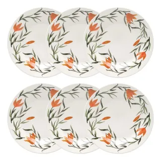 Jogo 6 Prato Raso 24 Cm LĂrios Bionna Cor Verde, Laranja E Off White Florido Jogo 6 Prato Raso 24 Cm LĂrios Bionna Cor Verde, Laranja E Off White Florido