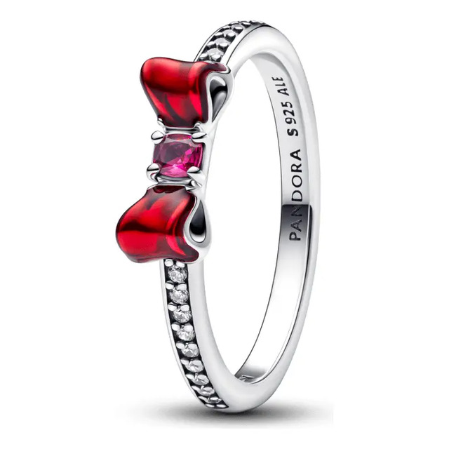 Anel De Prata Disney Laco Da Branca De Neve Pandora Tamanho 12 Vermelho