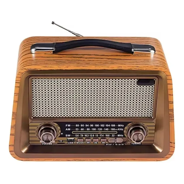Radio Am Fm Recargable Vintage Madera Bluetooth Inalámbrico