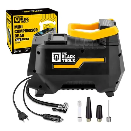 Compressor Ar Portátil 120w 12v Calibrador Digital C/ Bicos Preto 127/220v 60hz Monofásica