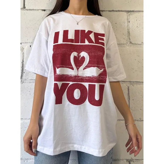 Remera Oversize Algodón Estampado Unisex Nylon Cisnes