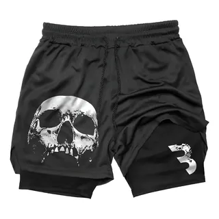 Short Academia Compressão Masculino Caveira Treino Corrida