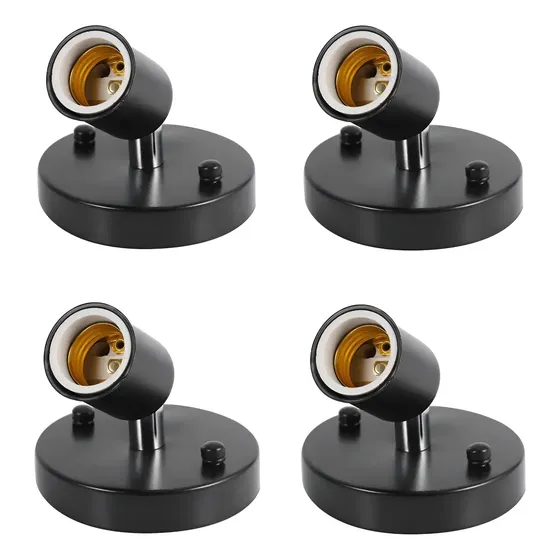 4pcs Portalámparas E27 Giratorio 180° Metálico Negro Vintage Negro