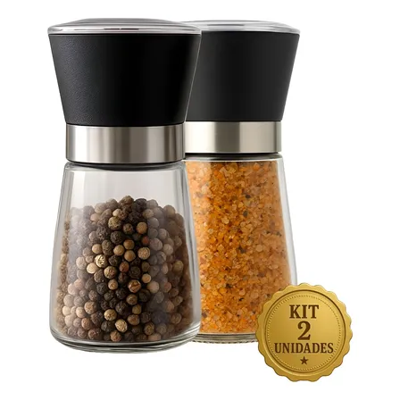 Kit 2 Moedores De Sal Grosso E Pimenta Do Reino Em Aço Inox Boa Dica® Preto