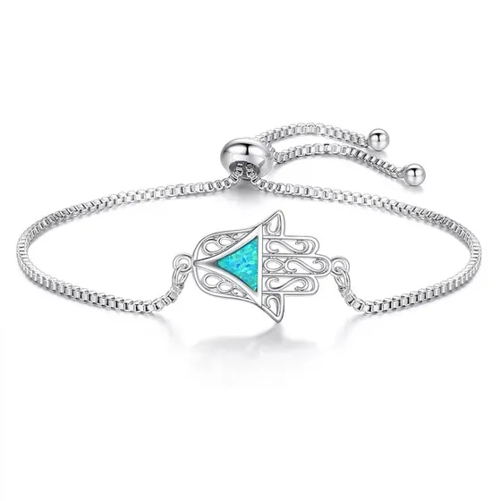 Pulsera Mano De Fatima Opal Baño Plata 925 / Todojoyas