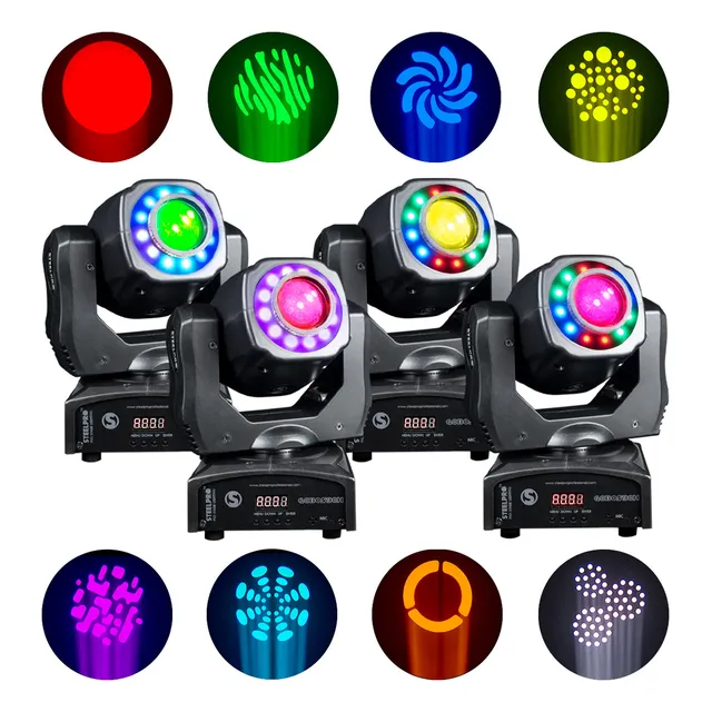 4 Cabeza Móvil Spot Con Gobos-90h Led 90 Watts Aro Smd Disco De 8 Colores Estrobo 8 Gobos Metalicos dj Luces Escenario Robótica Luces Led Steelpro 127V