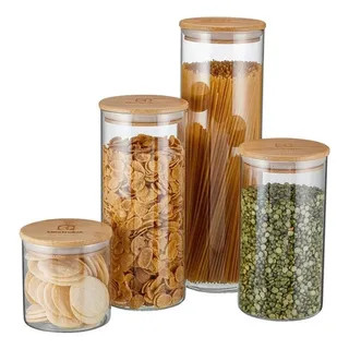 Conjunto De 4 Potes Herméticos Tampa De Bambu Electrolux Conjunto De 4 Potes Herméticos Tampa De Bambu Electrolux