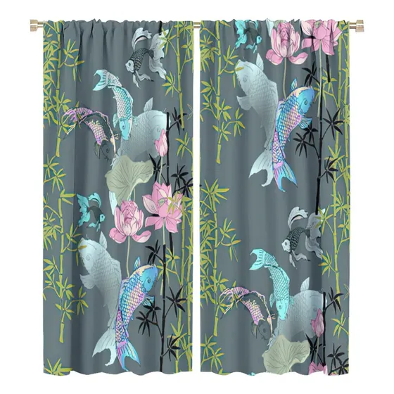 Cortina Japonesa De Pez Koi, Bambú Lotus Koi Fish Estilo T.