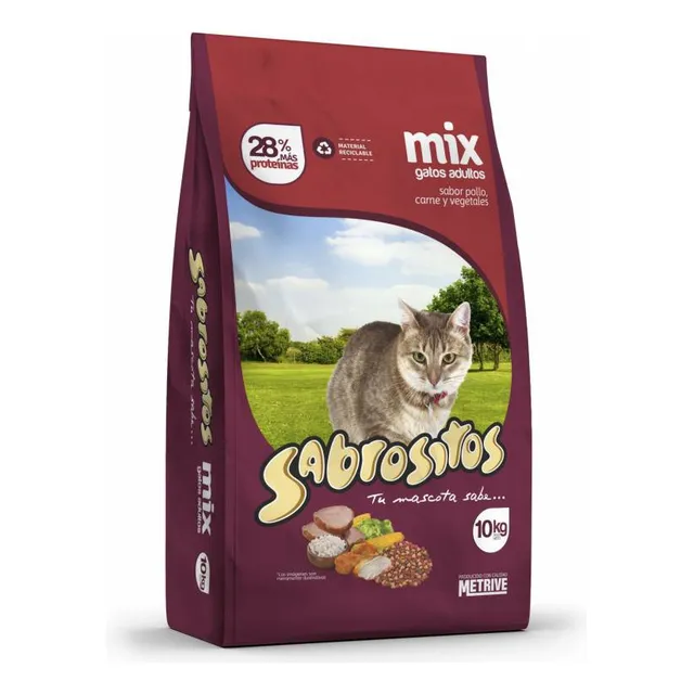 Alimento Sabrositos Mix para gato adulto de raza mediana sabor carne y pollo y vegetales de 10 kg