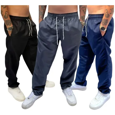 Kit 3 Calças Masculina Tactel Grosso Costuras Reforçada Lisa