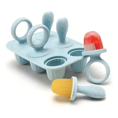 Forma Picolé Mordedor Silicone Bebê 6 Peças Azul