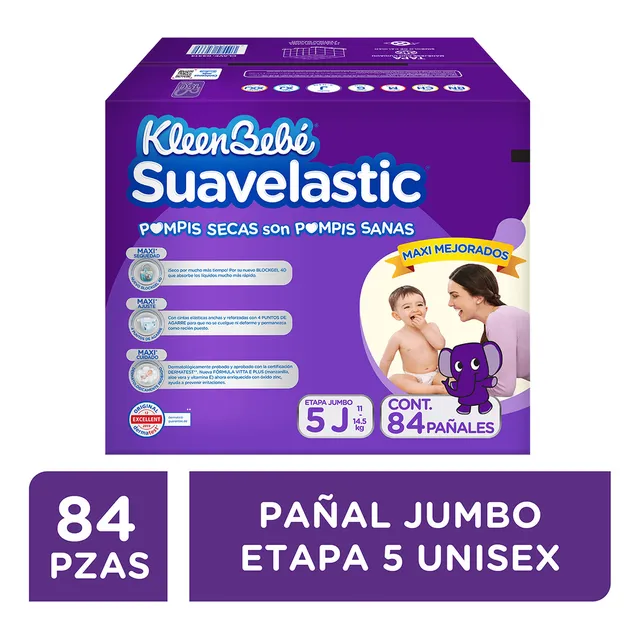 Pañales KleenBebé Suavelastic Etapa 5 Jumbo Unisex 84 Piezas