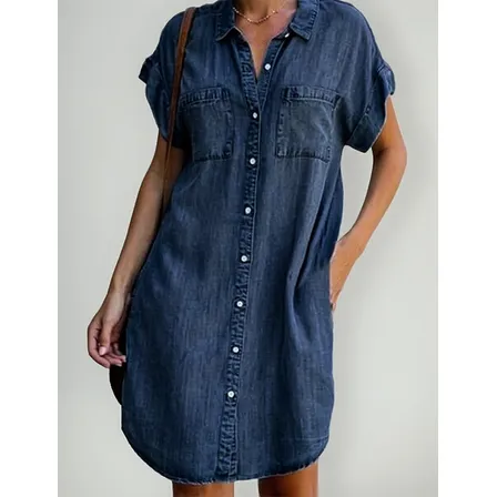 Vestido De Mezclilla Delgado Para Mujer Vestido Midi Casual