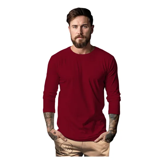 Polera Manga Larga Algodón Básico Hombre Adultos Calidad Eu