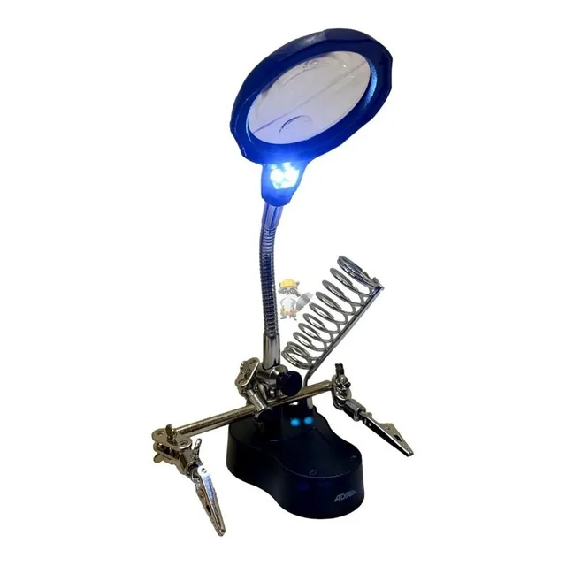 Lupa Con Base Pinzas Y Luz Led Adir
