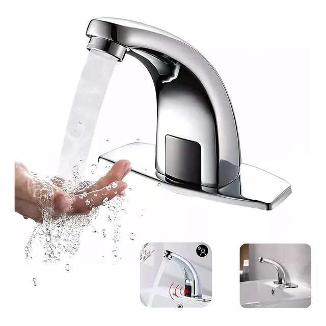 Grifo Automático Con Sensor Infrarrojo Acero Inoxidable Llaves Para Lavabo Llave De Agua De Baño Mezcladora Para Lavabo Grifo para Baño Plateado