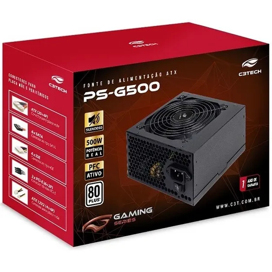 Fonte Atx 500w Ps-g500 80+ White C3 Tech Gaming