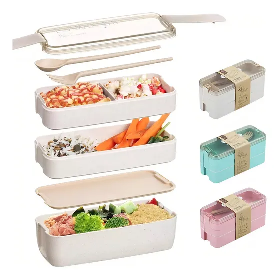 Marmita Fitness Lunch Box 900 ml 3 divisórias cor bege