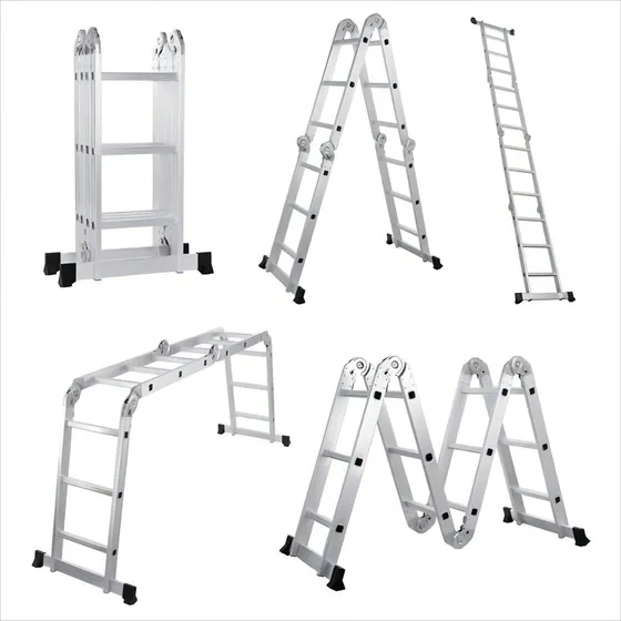 Escalera Multifuncional Plegable 12 Pasos Aluminio 3,6 Mts Color Plateado