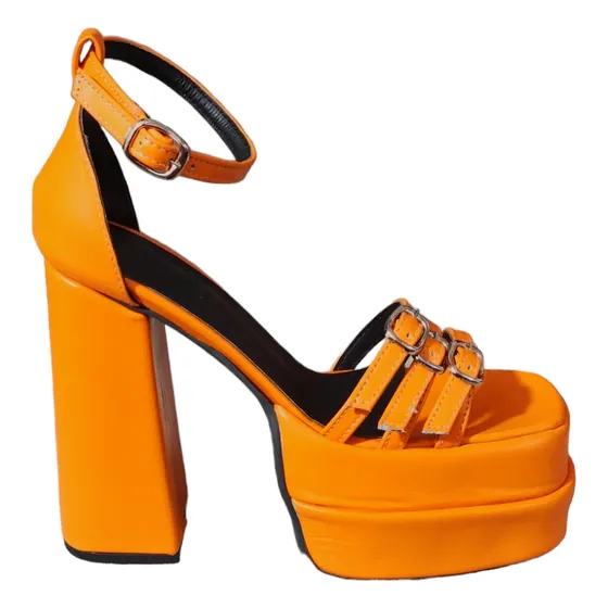 Sandalia Plataforma Naranja Taco Alto Verano Fiesta Noche