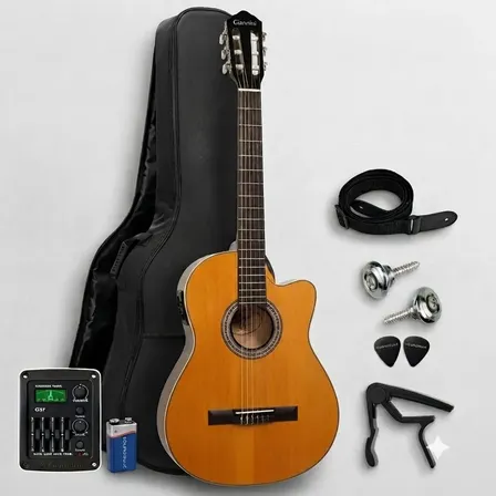 Violão Eletroacústico Giannini Nf14 Nat Nylon Kit Completo Natural Destro Bordo