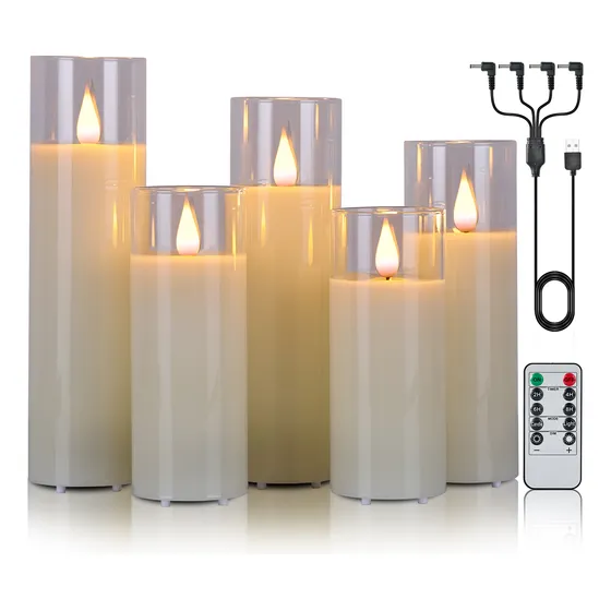 5pz Recargable Velas Led Parpadeantes Sin Llama Con Vidrio