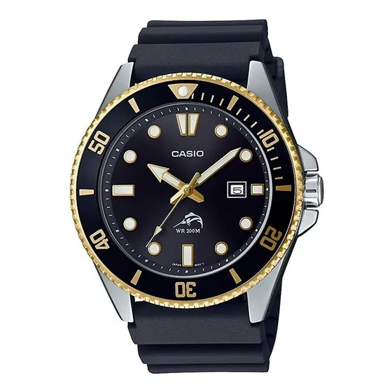 Reloj pulsera Casio MDV-106 con correa de resina color negro - bisel negro/dorado