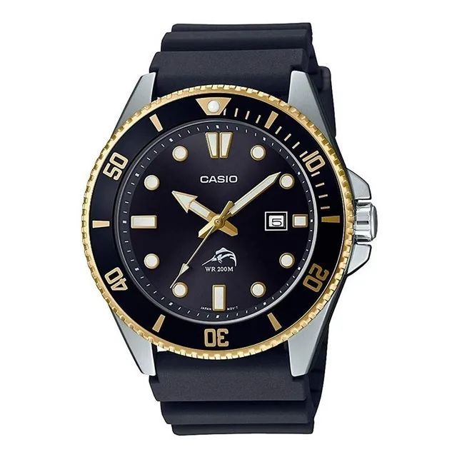 Reloj pulsera Casio MDV-106 con correa de resina color negro - bisel negro/dorado