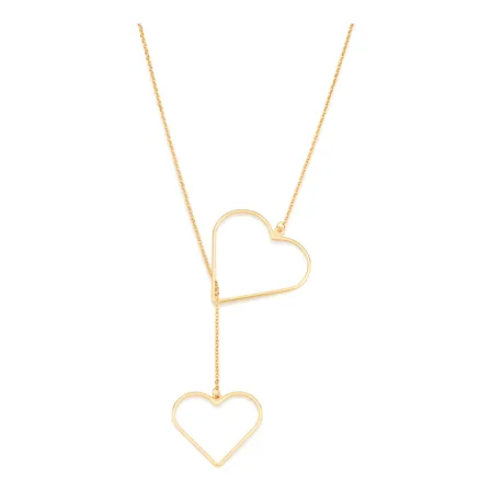 Colar Rommanel Gravata Ajustável 2 Corações Grandes Vazados