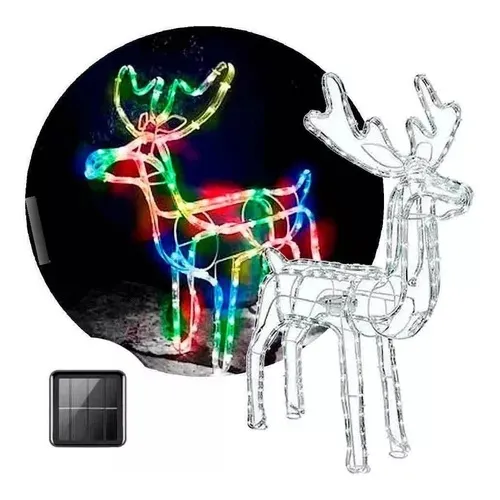 Reno Navideño Solar Decorativo Luz Led Colores Rgb