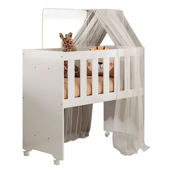 Mini Berço Infantil 4 Em 1 Com Suporte  Mosquiteiro Em Mdf